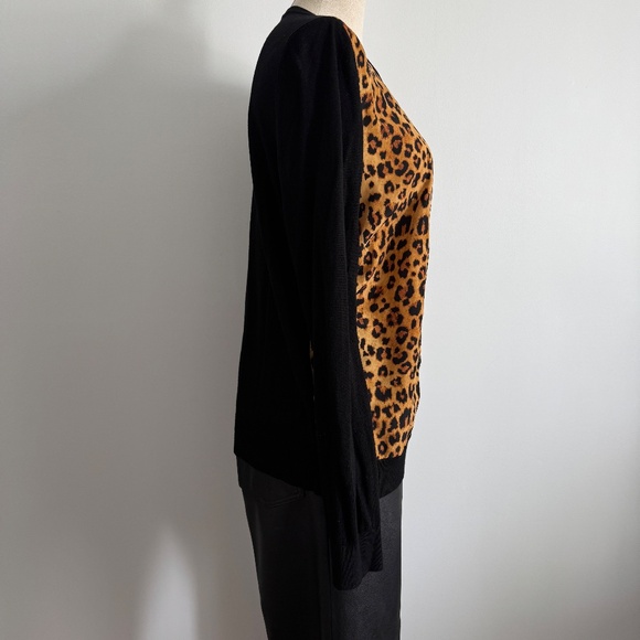 Alfred Sung - Black and Leopard Print Button Down Cardigan - Picture 4 of 8